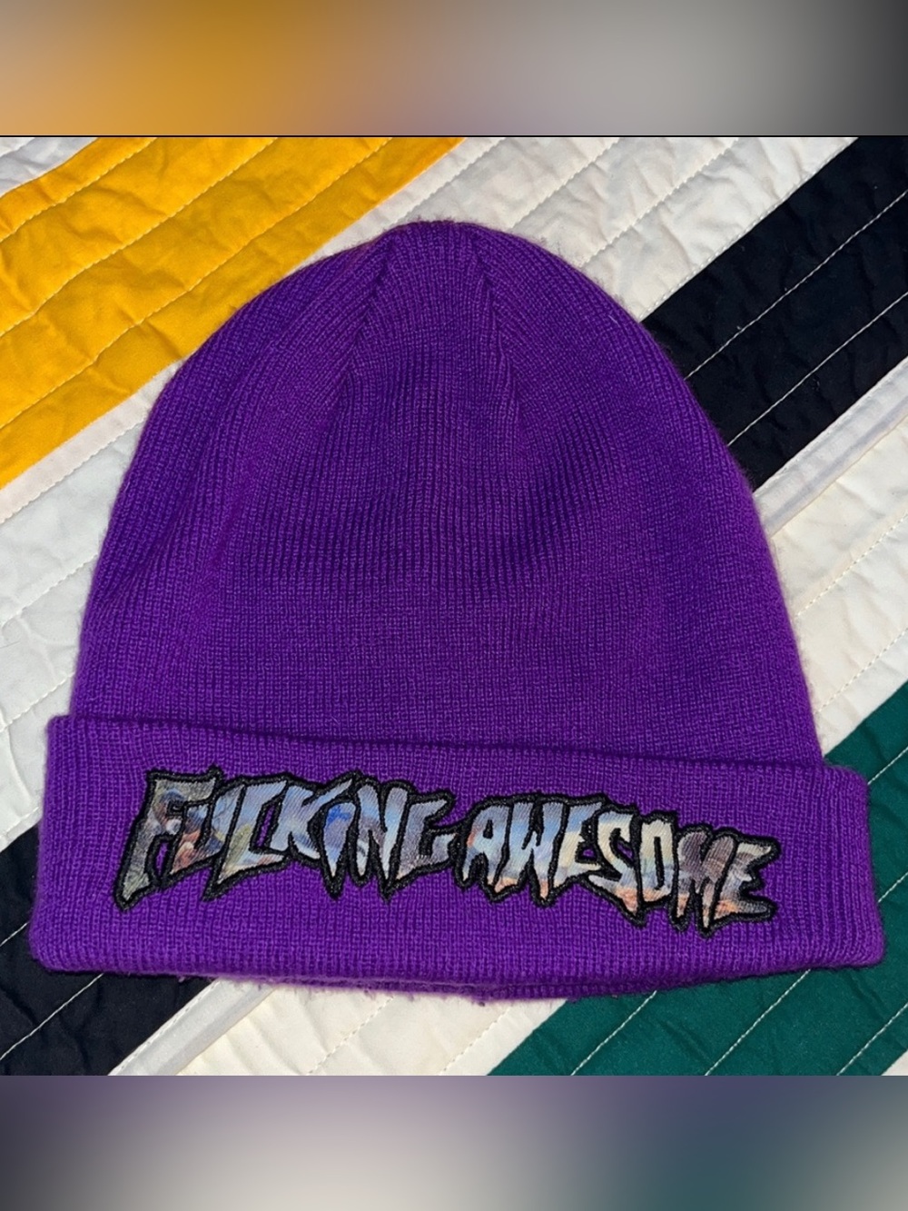 Fucking Awesome Purple Embroidered Logo Cuff Beanie Skate Hat